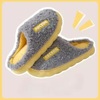 Хлопковые тапочки для женщин. Зимняя домашняя теплая обувь на толстой подошве и плюшевых нескользящих парных мужских плюшевых тапочек. 36-37 красный