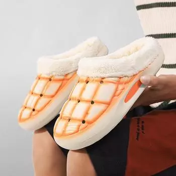 Хлопковые тапочки из хлопка, полутапочки, большие размеры, зимние, домашние, бытовые, нескользящие, теплые, женские, толстая подошва, бархат, толще 36/37 оранжевый