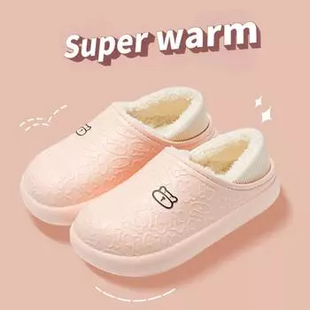 Хлопковые тапочки Little Bear, новые популярные женские домашние плюшевые милые водонепроницаемые и противоскользящие плюшевые тапочки на толстой подошве 35-36 бежевый