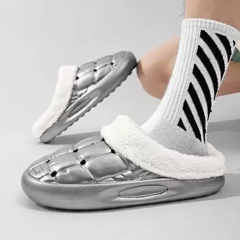 Хлопковые тапочки мужские и женские новые зимние бархатные утолщенные теплые домашние хлопковые тапочки для пары хлопковых туфель 36-37 серебряный
