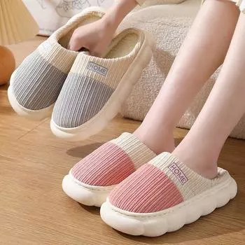 Хлопковые тапочки мужские осенне-зимние новые домашние домашние нескользящие утолщенные теплые плюшевые хлопковые женские 36-37 розовый