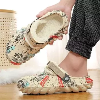 Хлопковые тапочки мужские зимние 2024 новые домашние бархатные теплые хлопковые туфли сумка голова один ботинок два носить хлопковые туфли 40 хаки