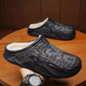 Хлопковые тапочки мужские зимние на толстой подошве нескользящие теплые хлопковые туфли для дома с сумками и мужские шерстяные тапочки 38 чёрный
