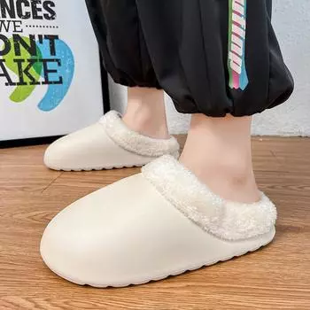 Хлопковые тапочки мужские зимние с толстой подошвой водонепроницаемые и нескользящие для дома, наступая на дерьмо, пара для дома, полуперетаскивание 36-37