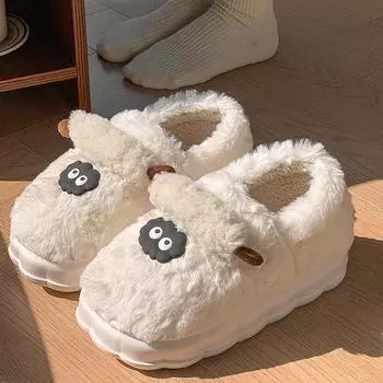 Хлопковые тапочки на толстой подошве для женщин, зимние, полностью закрытые, для послеродового тепла, плюшевые, домашние для пары, хлопковые туфли 36-37 белый
