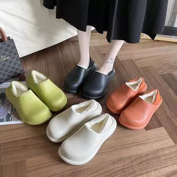 Хлопковые тапочки на толстой подошве, женская сумка с верхней одеждой, зимняя обувь на толстой подошве, водонепроницаемые нескользящие домашние меховые тапочки 34 оранжевый