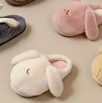 Хлопковые тапочки, новые домашние мужские и женские зимние домашние пары, милый кролик, нескользящие, плюшевые, теплые, удобные, для родов белый