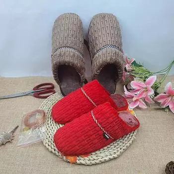 Хлопковые тапочки работа в процессе верх собственная свадебная обувь ручной работы мужские и женские домашние свадебные верх лицевой материал зима size 36-37 (suitable for feet 34-35) красный