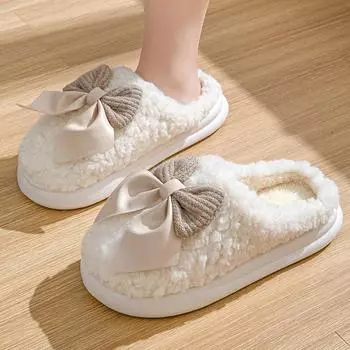 Хлопковые тапочки с бабочкой для женщин, домашняя обувь с плюшевой изоляцией и толстой подошвой с героями мультфильмов, противоскользящие плюшевые тапочки 38-39