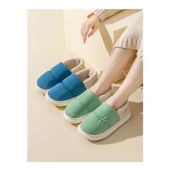 Хлопковые тапочки с плюшевой теплоизоляцией на толстой подошве, водонепроницаемые пуховые хлопковые туфли 36-37