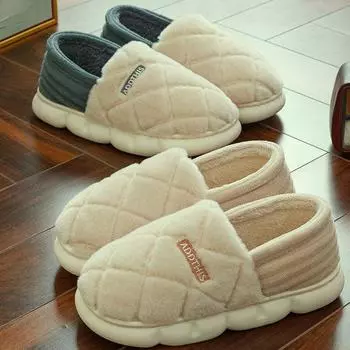 Хлопковые тапочки с сумками и каблуками, женские зимние новые стильные нескользящие и бархатные теплые для пары, носящей хлопчатобумажную обувь на толстой подошве дома и на улице 39 зелёный