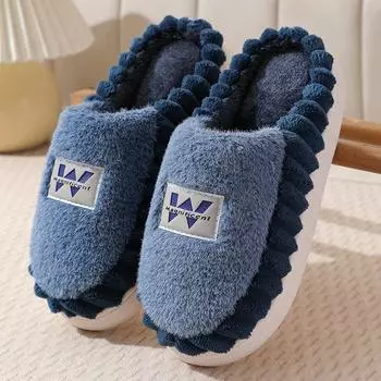 Хлопковые тапочки, вся мужская обувь, большой размер, осень-зима, для дома, в помещении, нескользящие, теплые, толстая подошва с плюшем и толстой шерстяной накладкой 40-41 синий