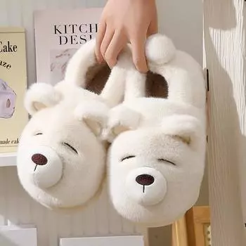 Хлопковые тапочки, женская зимняя сумка с симпатичной нескользящей толстой подошвой и теплым бархатом для домашнего использования, плюшевая хлопковая обувь для женского зимнего стиля 39 белый