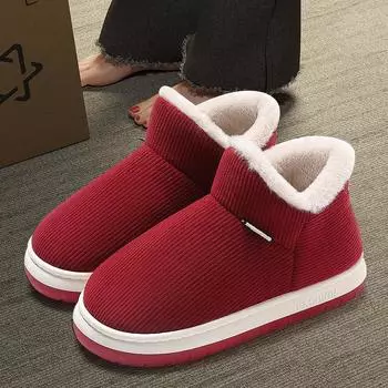 Хлопковые тапочки женские нескользящие на каблуке для дома и квартиры на платформе с ворсом из хлопка унисекс зимние сапоги 36 красный