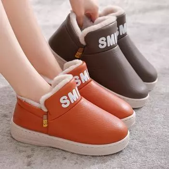 Хлопковые тапочки женские зимние домашние домашние парные нескользящие теплые туфли плюшевые ПУ водонепроницаемые мужские хлопковые туфли оптом 36-37 розовый