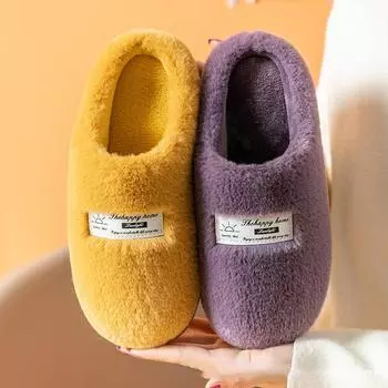 Хлопковые тапочки, женские зимние домашние нескользящие теплые милые плюшевые осенние хлопковые туфли 36-37 чёрный