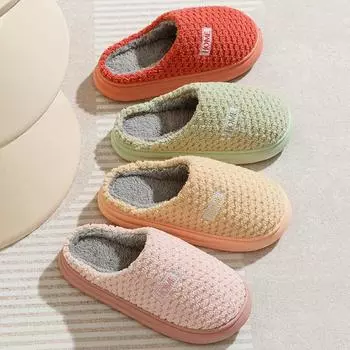 Хлопковые тапочки женские зимние на каблуке теплые домашние хлопковые туфли домашние шерстяные зимние мужские тапочки 36-37