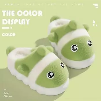 Хлопковые тапочки женские зимние новые милые домашние теплые парные маленькие рыбки мужские пушистые тапочки красный