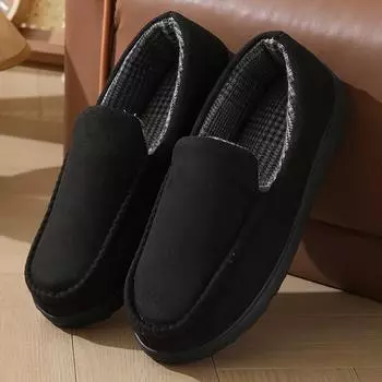 Хлопковые тапочки зимние домашние нескользящие теплые тапочки с толстой подошвой 36-37 чёрный