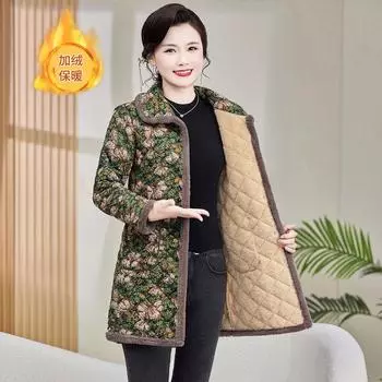 Хлопковые термотопы для мам 2024 новые куртки для женщин среднего и пожилого возраста средние и длинные куртки с хлопковой подкладкой прилив XL (recommended 90-52.5 kg) розовый