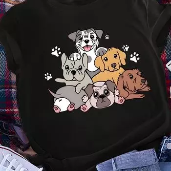 Хлопковые топы с принтом собаки и короткими рукавами, женские футболки с круглым вырезом и короткими рукавами