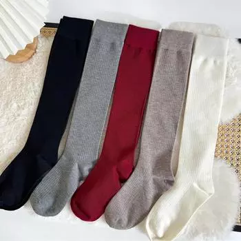 Хлопковые трикотажные женские чулки осень и зима простые гольфы школьницы однотонные черные белые серые длинные носки чулки