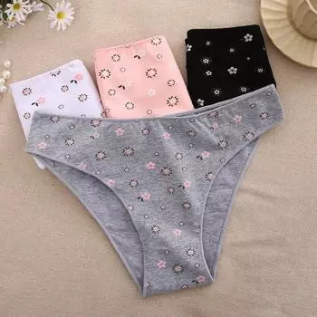 Хлопковые трусики для женщин. Мягкие эластичные трусики. Трусики с принтом. Женское хлопковое нижнее белье с низкой талией. M