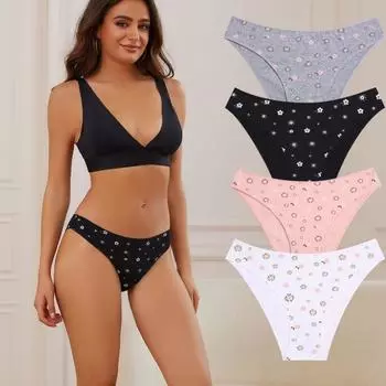Хлопковые трусики для женщин, трусы с цветочным декором, удобные бесшовные трусы, сексуальное дышащее белье с низкой талией S белый