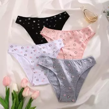 Хлопковые трусики для женщин, удобные трусы с цветочным декором, бесшовные сексуальные трусы с низкой талией, дышащее белье S белый