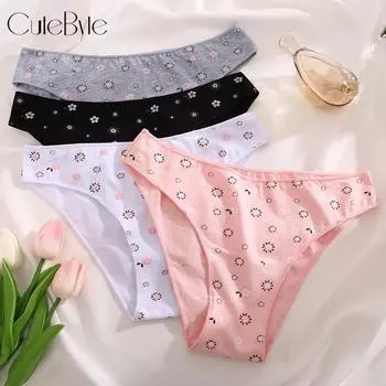 Хлопковые трусики FINETOO для женщин, трусики с принтом, женское хлопковое белье, нижнее белье с низкой талией, мягкие эластичные трусики M