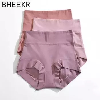 Хлопковые трусики с высокой посадкой для женщин, женские трусы больших размеров, нижнее белье, женские защитные шорты для затягивания живота M темно-розовый