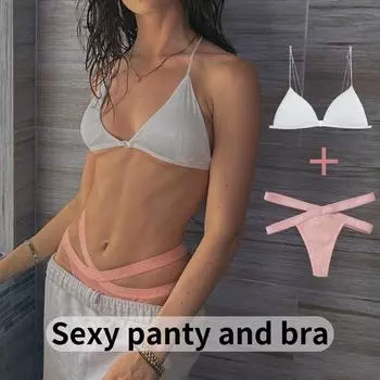 Хлопковые трусики, сексуальный бюстгальтер для женщин, комплект, двухслойные трусики с треугольной чашкой и пряжкой спереди, бюстгальтер той же модели, что и интернет-знаменитости