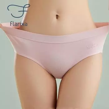 Хлопковые трусы Flarixa, женские бесшовные трусики со средней талией, розовые антибактериальные дышащие стринги для девочек, эротическое белье больших размеров M серый