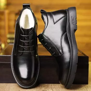 Хлопковые туфли 2024 года, зимние бархатные утолщенные теплые высокие мужские туфли, мужская корейская версия, деловые повседневные кожаные туфли 38