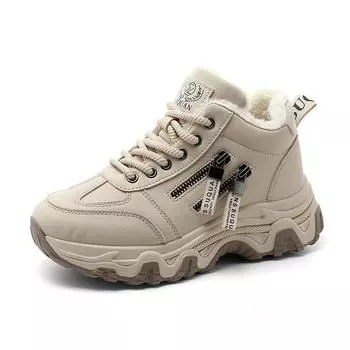 Хлопковые туфли большого размера для женщин 2025 Новые осенне-зимние спортивные и повседневные туфли с толстым бархатом и высоким верхом 35 хаки