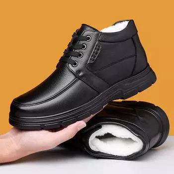 Хлопковые туфли мужские 2025 зимние новые мужские флисовые повседневные кожаные туфли высокие кожаные туфли для папы флисовые теплые зимние сапоги 38