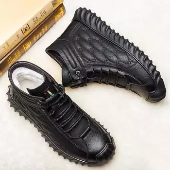 Хлопковые туфли мужские бархатные 2025 зимние теплые кожаные высокие мужские ботинки утепленные зимние ботинки мужские удобные туфли для папы 38