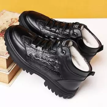 Хлопковые туфли мужские зимние бархатные утолщенные деловые повседневные туфли кожаные нескользящие теплые шерстяные кожаные туфли 38