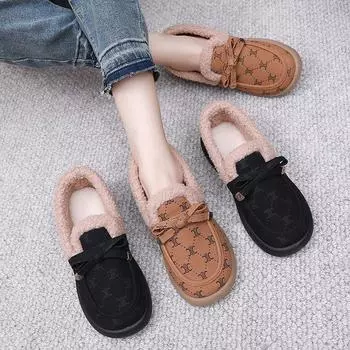 Хлопковые туфли женские 2024 года зимы новые бархатные утолщенные повседневные модные туфли Doudou мягкая подошва нескользящая однопедальная обувь для мам 35 хаки