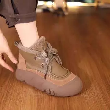 Хлопковые туфли женские с круглым носком на шнуровке женские зимние ботинки на платформе ботинки Martin женские 4 см 35 коричневый