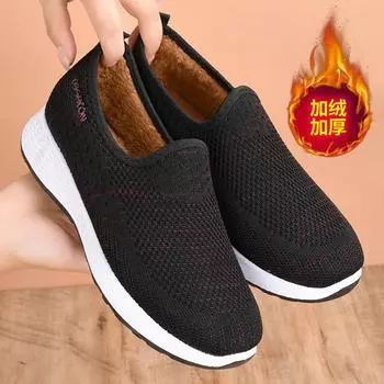 Хлопковые туфли женские зимние новые однопедальные женские хлопковые сапоги бархатные теплые туфли для мам среднего и пожилого возраста один ботинок 36