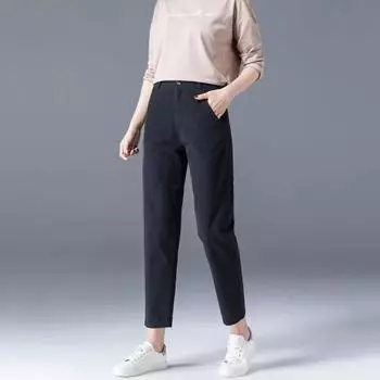 Хлопковые винтажные повседневные свободные брюки-шаровары больших размеров с высокой талией на весну и лето, женские брюки M чёрный