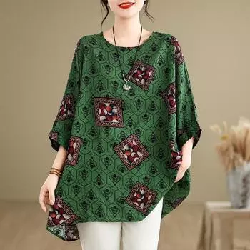 Хлопковые винтажные повседневные свободные длинные топы больших размеров с короткими рукавами, женская летняя футболка зелёный