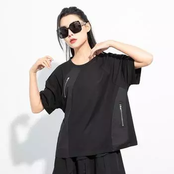 Хлопковые винтажные повседневные свободные топы больших размеров с короткими рукавами, женская летняя футболка чёрный