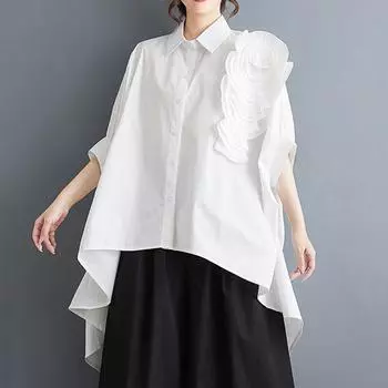 Хлопковые винтажные рубашки и блузки больших размеров с короткими рукавами и блузками, повседневные свободные летние топы, женская рубашка на пуговицах белый