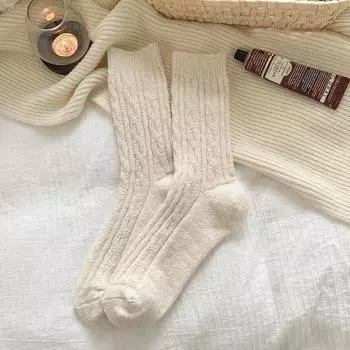 Хлопковые вязаные женские носки Мода Харадзюку Ретро Леди Девушки Плюшевые Толстые Длинные Носки Осень Зима Однотонные Повседневные Сохраняющие Тепло one size