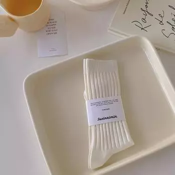 Хлопковые вязаные женские носки в японском стиле, школьные гольфы для девочек, женские корейские модные однотонные черные, белые, серые длинные носки EUR 35-39