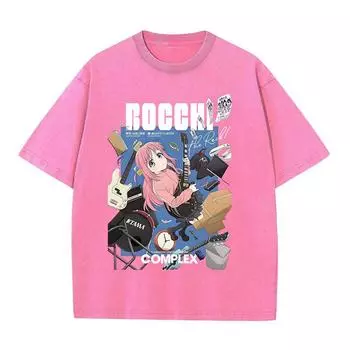 Хлопковые выстиранные футболки Ретро Панк Готика Аниме Принт Гото Хитори Футболки Харадзюку Повседневный Винтажный Топ Футболка с коротким рукавом S