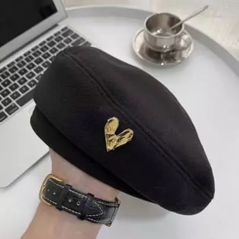 Хлопковые женские береты зимние шапки осень-зима уличные восьмиугольные береты чёрный