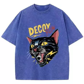 Хлопковые женские футболки с кислотной стиркой, топы с принтом комикс-хоррор кота, оверсайз, удобные футболки с круглым вырезом, женская одежда S